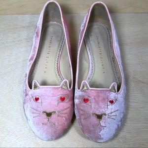 Charlotte Olympia Lovestruck Velvet Kitty Flats